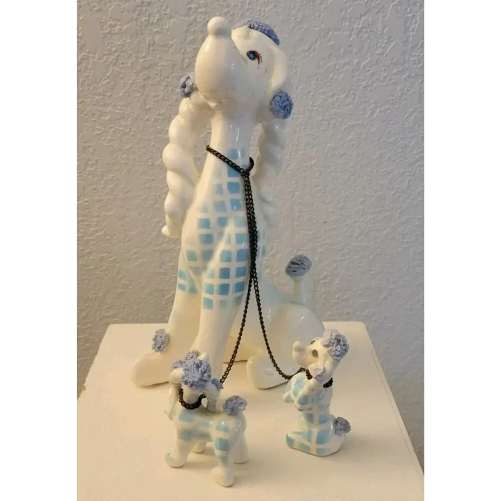 Vtg. 50s Kreiss & Company Poodle w/Puppies on Chain Leash Made in Japan - Picture 3 of 16